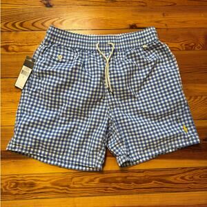 BNWT Ralph Lauren Men's Blue Gingham Swim Trunks